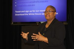 Melanie L. Campbell speaking during a Black Women's Roundtable briefing at The White House